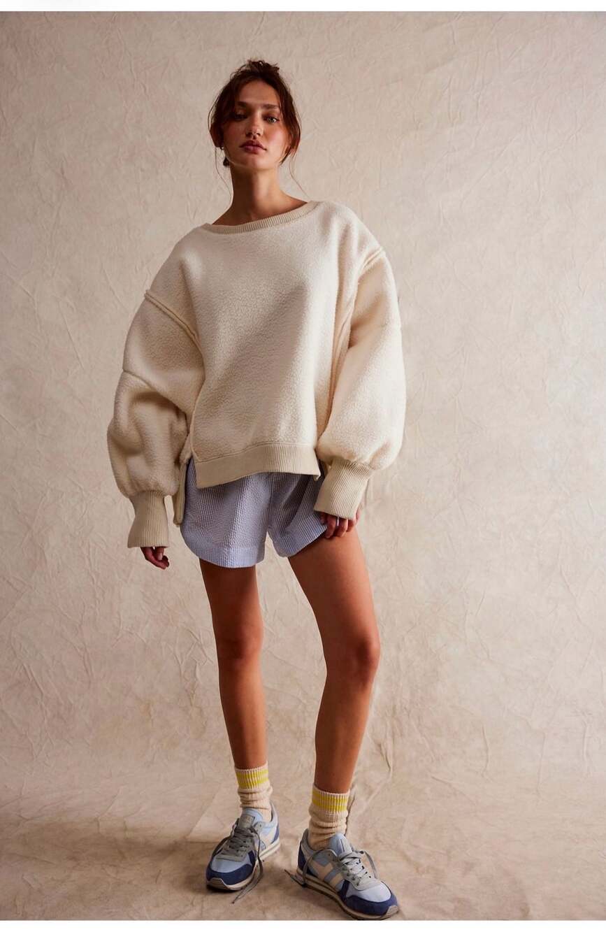 Free People Cozy Camden Thermal Pullover Sweatshirt XL Cream